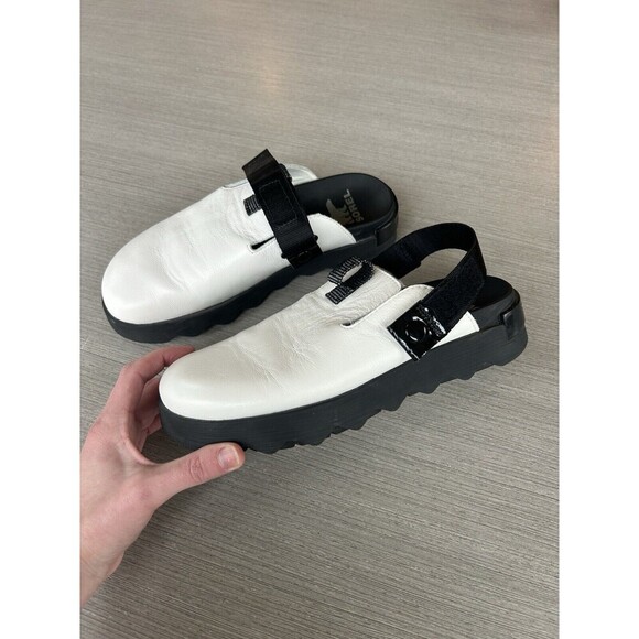 Sorel Shoes Viibe Womens 8 White Leather Slip On Comfort Clogs - Picture 1 of 8